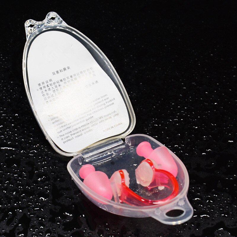 Zachte Siliconen Zwemmen Nose Clips + 2 Oordoppen Oordoppen Gear Met Een Case Box Set Zwembad Accessoires Water Sport: Pink