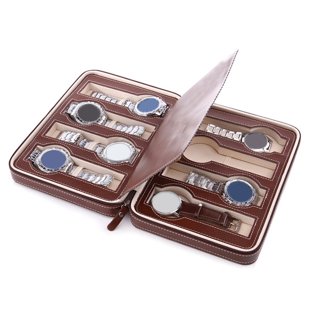 Zippered Leather Watch Display Case 2/4/8 Grids Watch Storage Bag Case Holder Watches Organizer Box