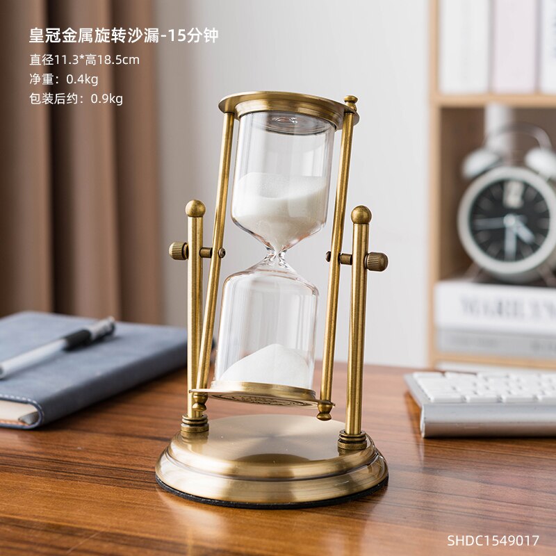 Luxury Retro Metal Time Hourglass Pendulum Timer Sand Nordic Home Decoration Wooden Hour Glass Clock Office Bookshelf Decor: Metal base 15min