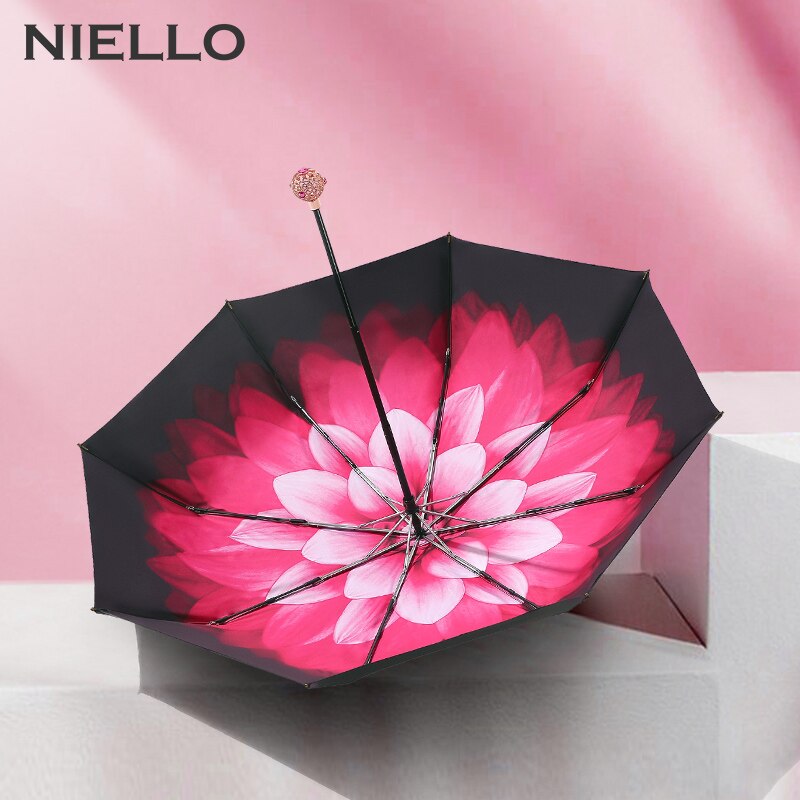 Niello Double Layer Small Black Umbrella with Thick Vinyl Umbrella Rain Women Outdoor Umbrella Parasol Umbrella