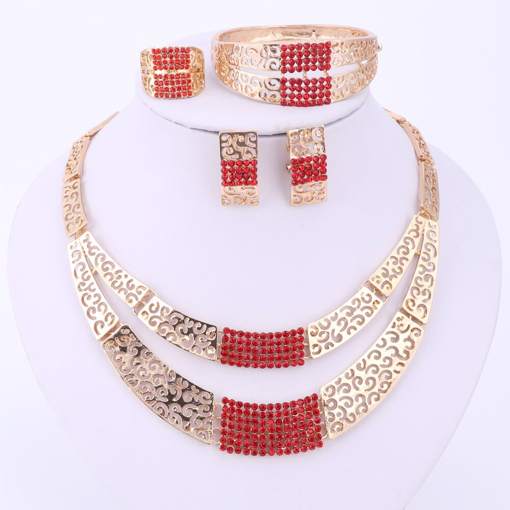 Sieraden Sets Bruiloft Accessoires Afrikaanse Sieraden Sets Goud Kleur Strass Ketting Oorbellen Set Bruids Sieraden Set