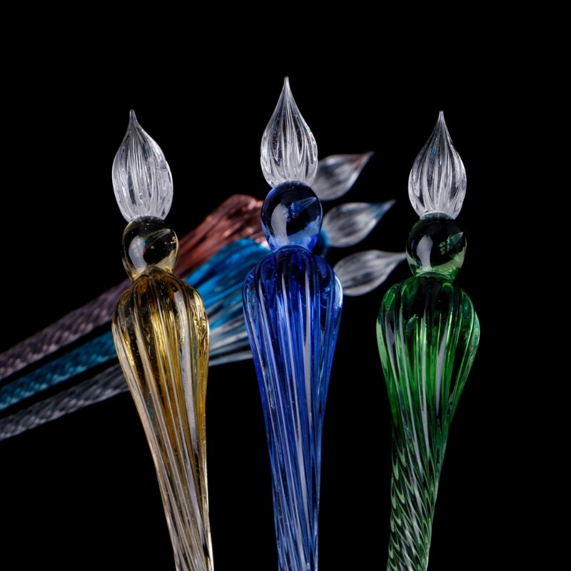 1Pc Overvalue Sky Blue Crystal Glass Dip Pen Signature Pen Fountain Pens Bussiness Offices School Stationery