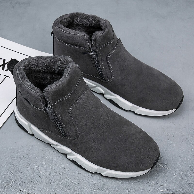 Winter plus velvet cotton shoes high-top zipper boots sports shoe men's warm men's sports shoes outdoor comfortable casual shoes: Gray / 9.5