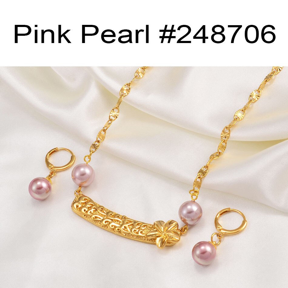 Anniyo Hawaiian Parel Sieraden Sets Charm Hanger Kettingen Oorbellen Pohnpei Guam Micronesië Chuuk Marshallese Kiribati #248706: Pink Pearl