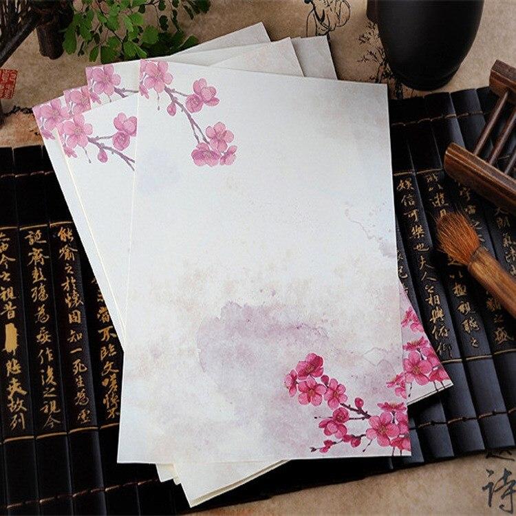 8pcs/lot Flower Pattern Writing Paper for Students Kids Notebook School Supplies Students Retro Letter Paper Stationery: green