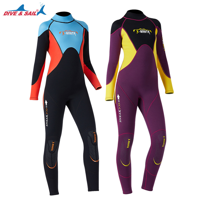 Girls One-piece Long Sleeves Diving Suit 2.5MM Neoprene Warm Wetsuit Kids UV Protection Swimwear Snorkeling Surfing Suit