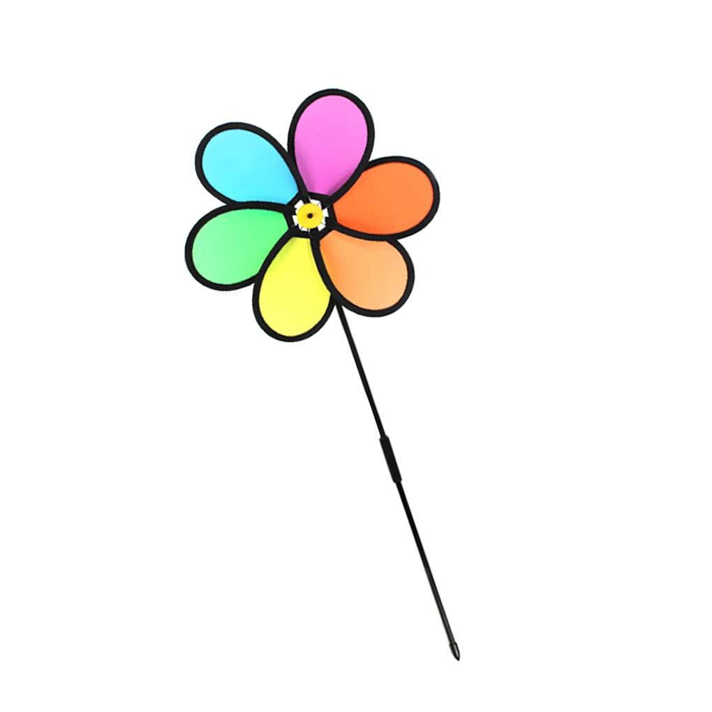 Moulin à Vent Arc-en-Ciel Multicolore – Rosace Fleur 20 Cm, Tige Bois 45 Cm – Déco Jardin Et Jouet Enfant + Carte