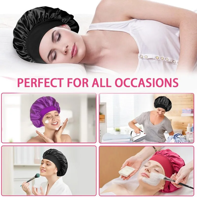 Cappello da notte solido in raso elastico contralto 1 pz Cuffia per la cura dei capelli Berretto da notte Multi-colore riutilizzabile Accessori per cuffia da notte per la casa delle donne