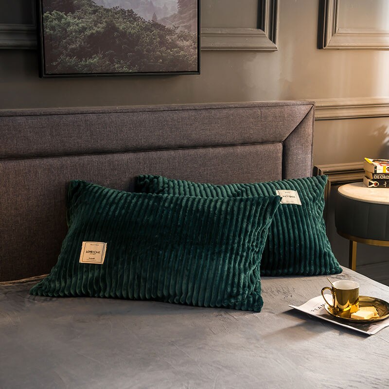 Zachte Warme Kussenslopen Dikker Coral Fleece Kussensloop 2 Stuks 48*74Cm Opgevulde Home Decor Winter Slapen kussensloop: Green