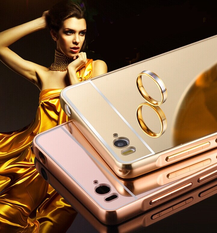 Xiaomi Mi4C case Luxury Mirror PC Back Cover & Metal Aluminum Frame Case For Xiaomi Mi4i 4C M4i M4C Cell Phone Cover