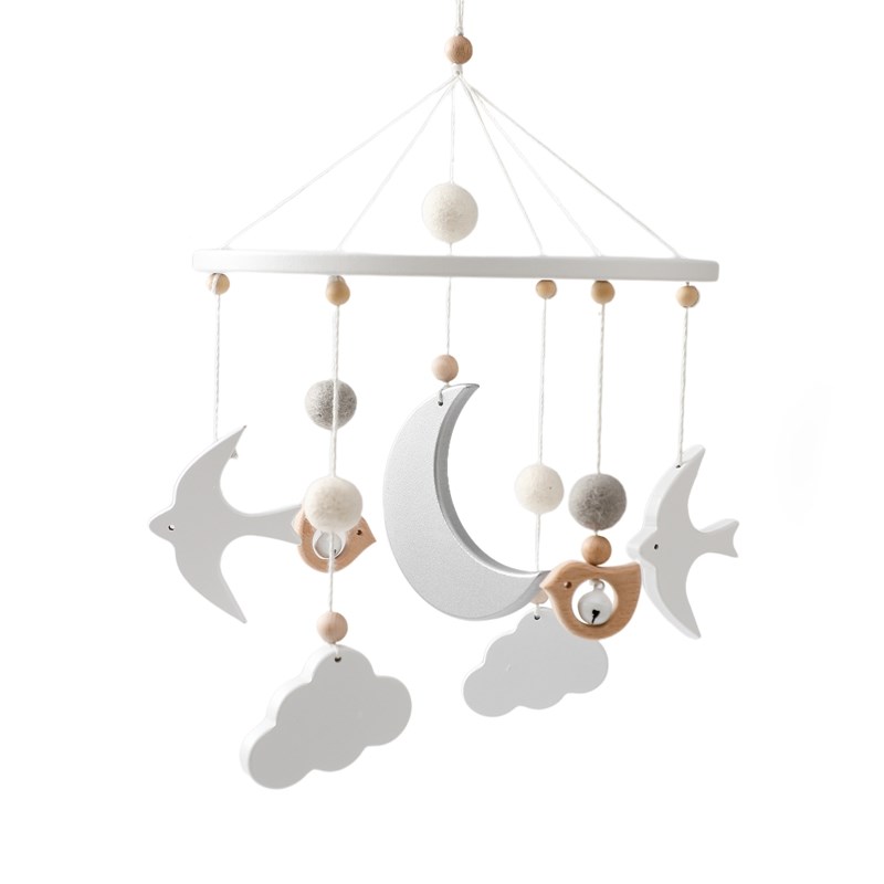 Baby Holz kleine Birdie Bett Glocke Halterung Cartoon Krippe Bett Glocke mobile hängende Rassel Spielzeug Kleiderbügel Baby Krippe Dekoration Access ori: Freier Raum