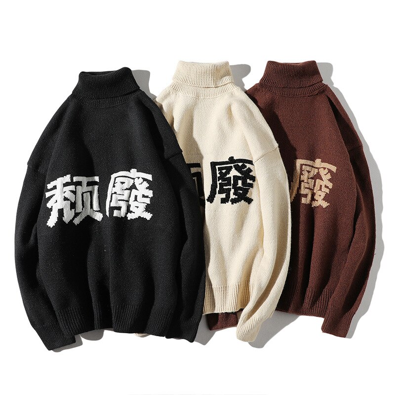 Icpans høyhalset genser herre genser bomull ull japansk stil genser pullovere mannlig hofte hopp streetwear høst vinter