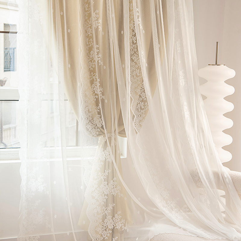 1 szt. Podwójne zaciemniające zasłony robić sypialni z haczykami, izolowane zasłony okienne, płyta okienny, ażurowe zasłony haftowane