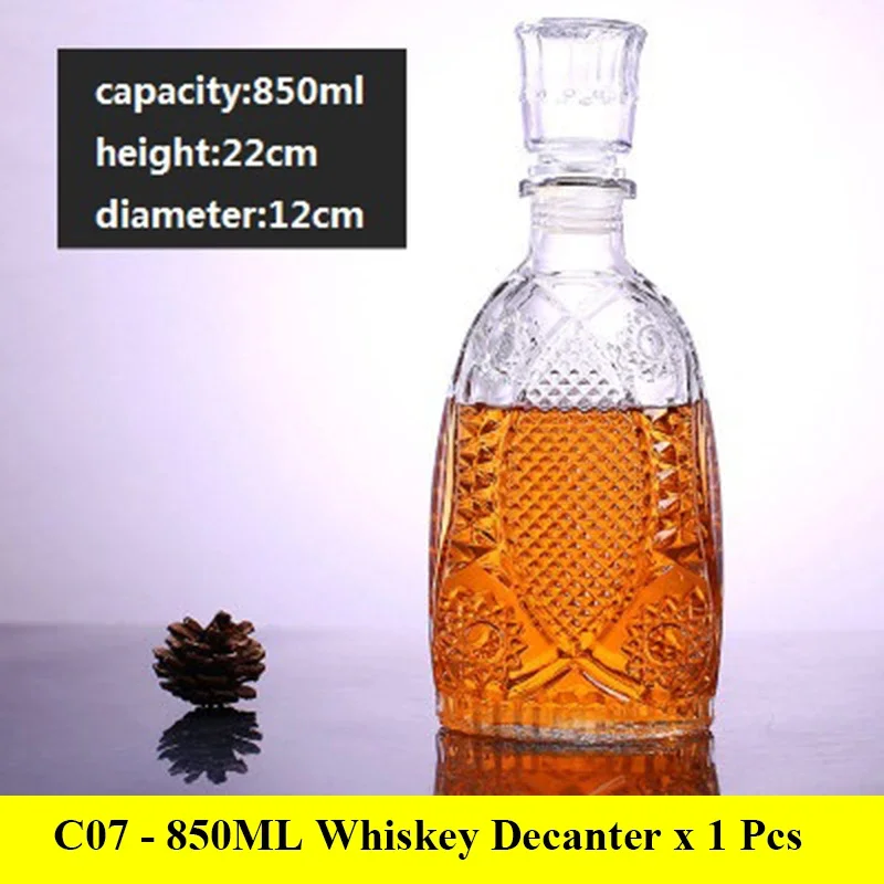 Decantadores de whisky de vidrio sin plomo para licor Scotch Bourbon, botella de copa de vino de 3 estilos, novedoso, 1000ml: Granate