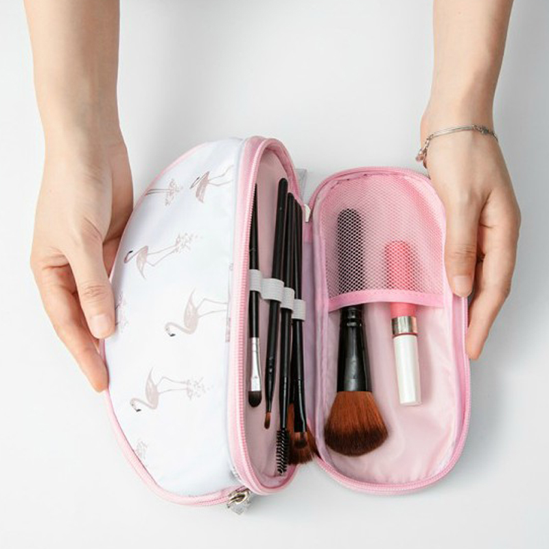 Makeup taske kvinde flamingo kosmetik taske bærbar vandtæt dobbeltlag rejse makeup pose poser arrangør skønhed sag