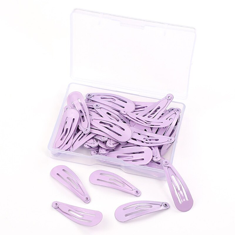 50 unids/caja bebé niñas Mix-Color Snap Clips de pelo 3CM antideslizante horquillas de Metal de Color caramelo de chica de pelo accesorios para el cabello: Light purple