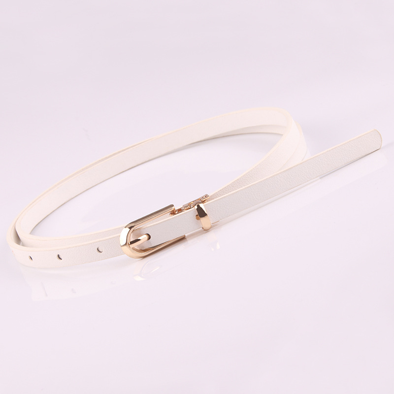 Cinturones de mujer a la , negro, azul, blanco, rosa y rojo, cinturón fino y delgado con hebilla, cinturón ajustable, vestido de verano, correa para pantalones vaqueros, cinturones de Pu: Blanco