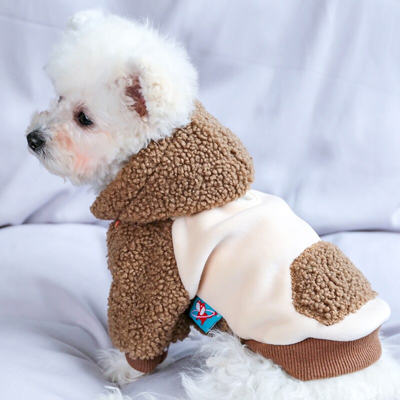 PETCIRCLE-ropa de estilo coreano para perro, suéter con gorro de café, adecuado para perros pequeños y gatos, traje bonito para mascotas, abrigo de tela para perros, Otoño e Invierno