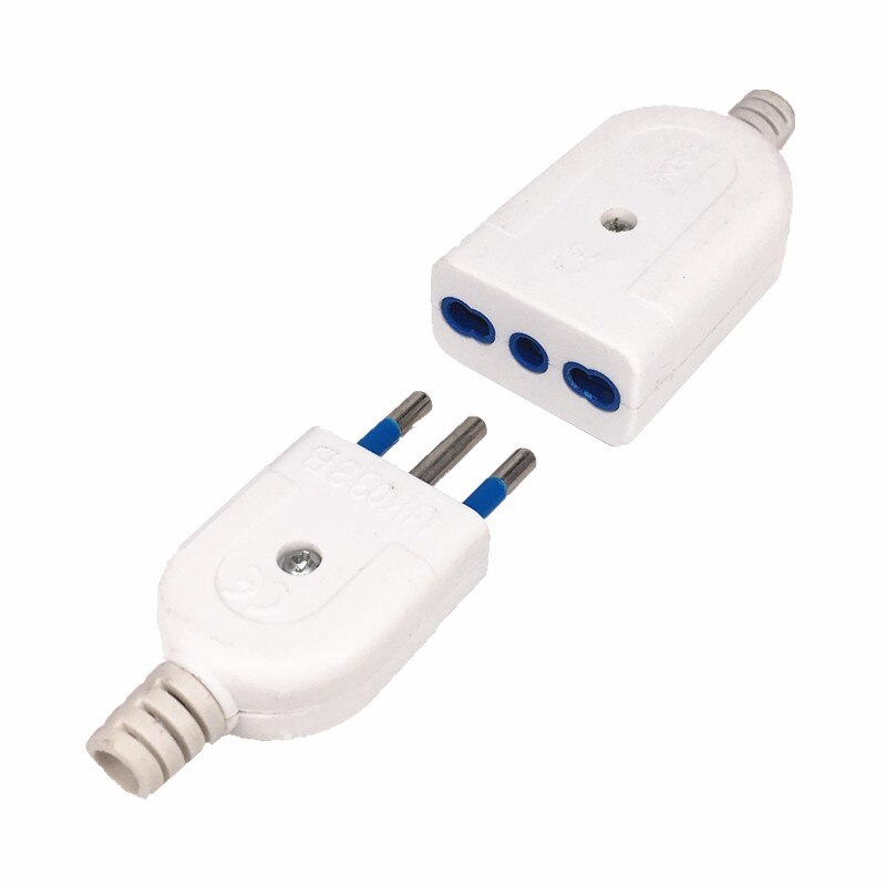 Petite prise de courant italienne standard 10A, prise mâle et femelle, convertisseur à 3 broches rondes, adaptateur détachable: female male white