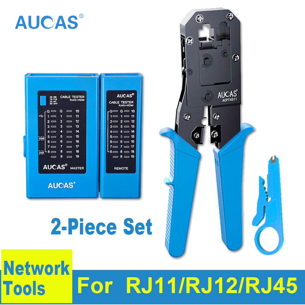 Aucas RJ45 Krimptang Lan Tester Kabel Mikrotik Gereedschap Network Cable Tracker Machine Detector Bedrading Connector Kit Cat6 Crimp