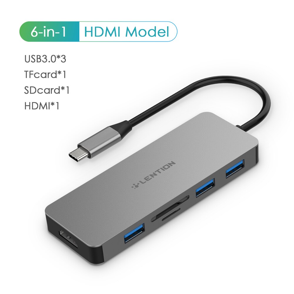Thunderbolt 3 Dock Usb Type C Naar Hdmi Hub Adapter Voor Macbook Samsung Dex Galaxy S10/S9 USB-C Converter sd/Tf Card Readers: 6 in 1 space grey