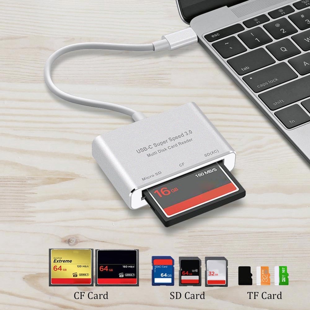 All in 1 USB Type C naar CF SD TF Camera Externe Kaartlezer voor Macbook Pro Air Telefoon OTG USB-C Apparaten Super Speed