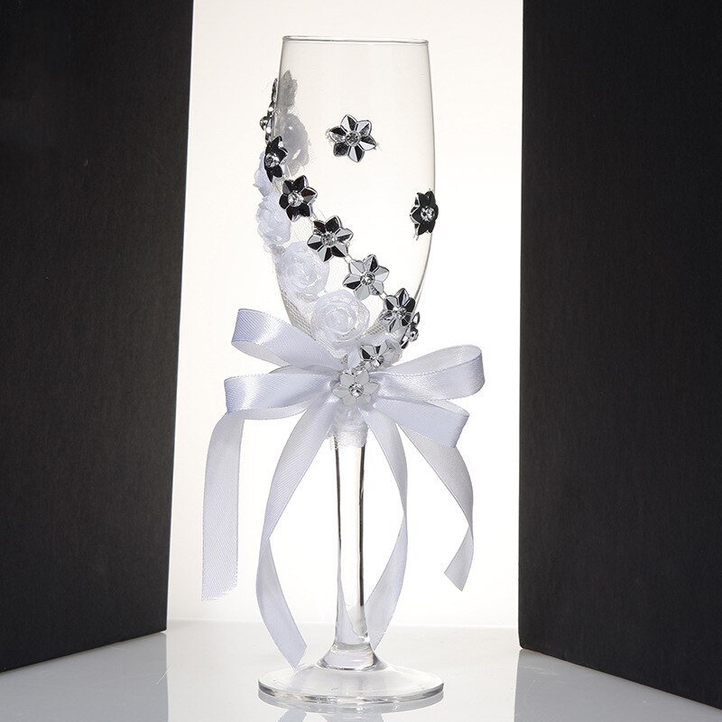 2 stk sæt bryllupsglas sølv blomster krystal bryllup champagneglas bæger rødvin glas kop bryllup dekoration