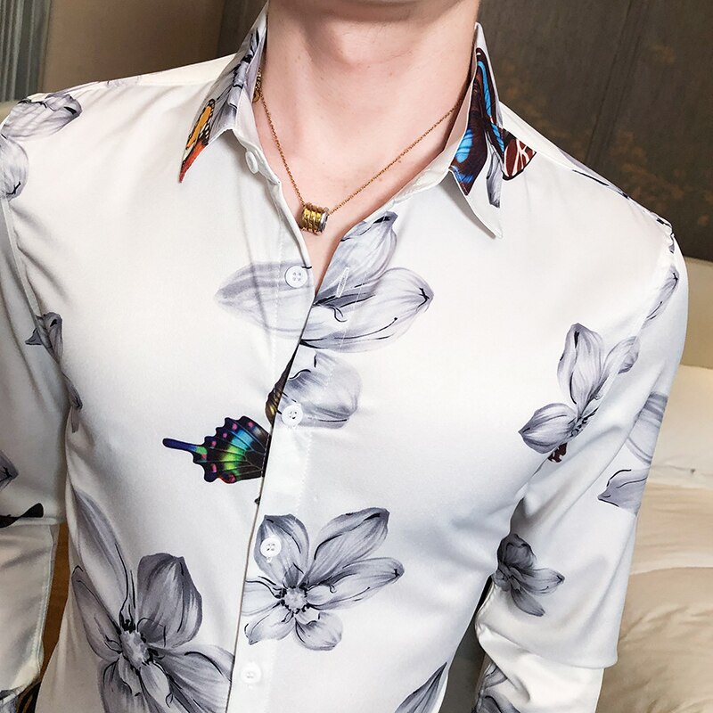 Bloemenprint overhemden heren slim fit streetwear casual overhemd sociaal feest blouse heren zakelijk jurk kleding camisas para hombre
