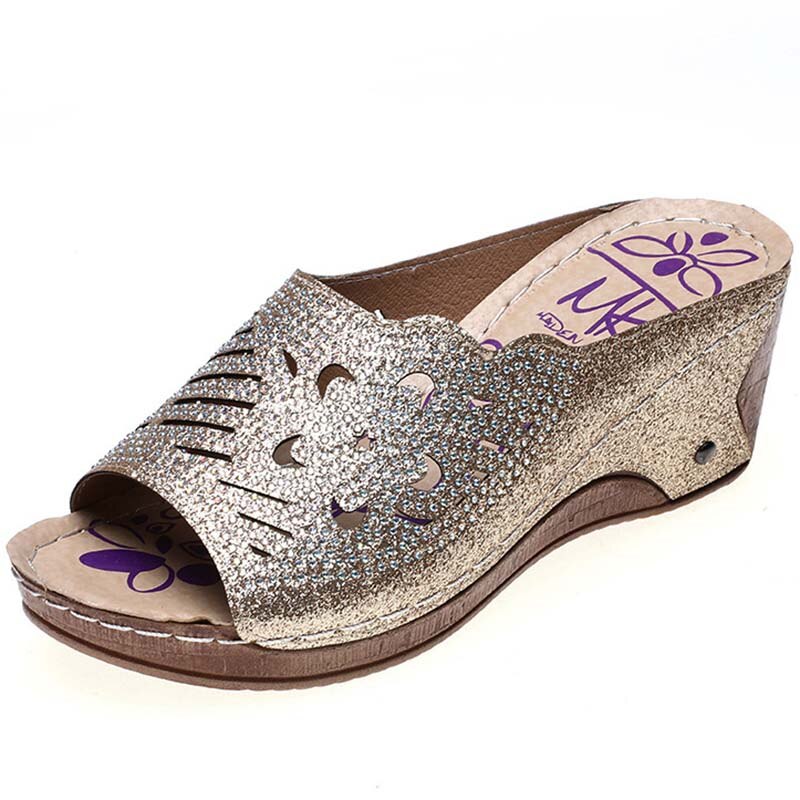 Sandaler skor dam gladiator dam sandaler sommar kvinnlig kilklack sandaler utskärning tjock botten dam skor sandalias mujer: Guld- / 38