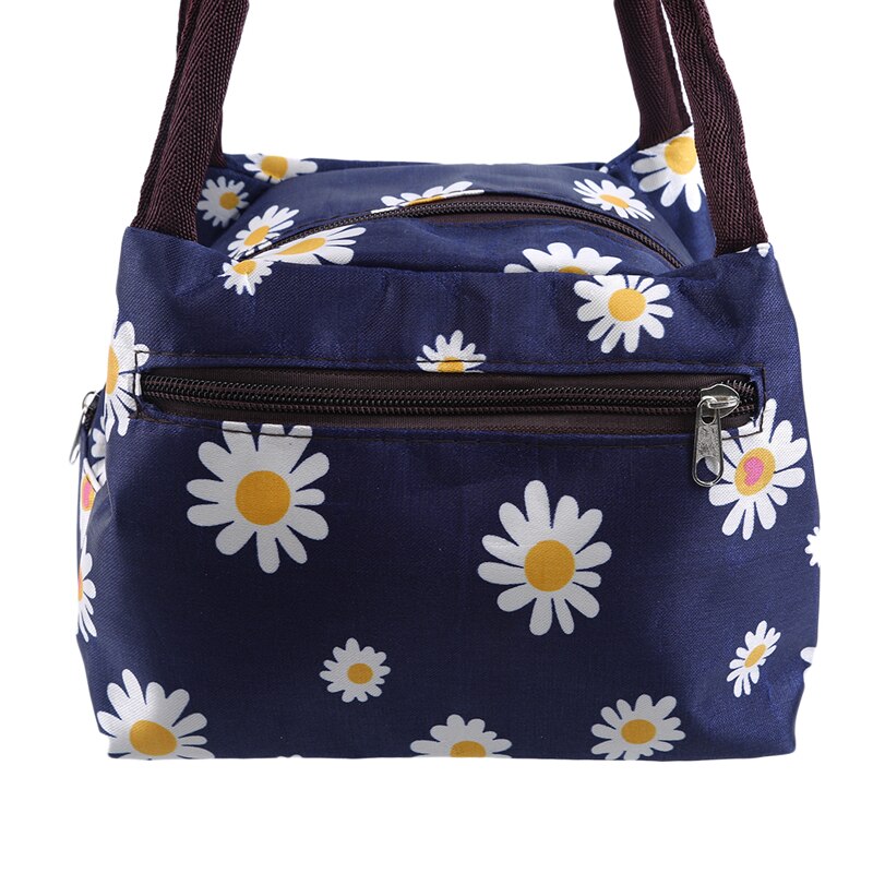 Bolsas de almuerzo para mujeres, lona funcional portátil, Impresión de flores blancas, aislamiento térmico, alimentos, Picnic, refrigerador para niños, fiambrera, bolsa de mano: chrysanthemum