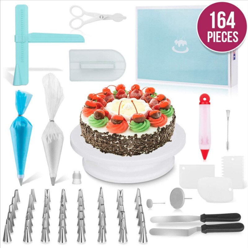 164Pcs Baking Pastry Tools Cake Decoration Tools Set Cake Turntables Spatula Pastry Cutters Nozzle Divider Decorating Tip Sets