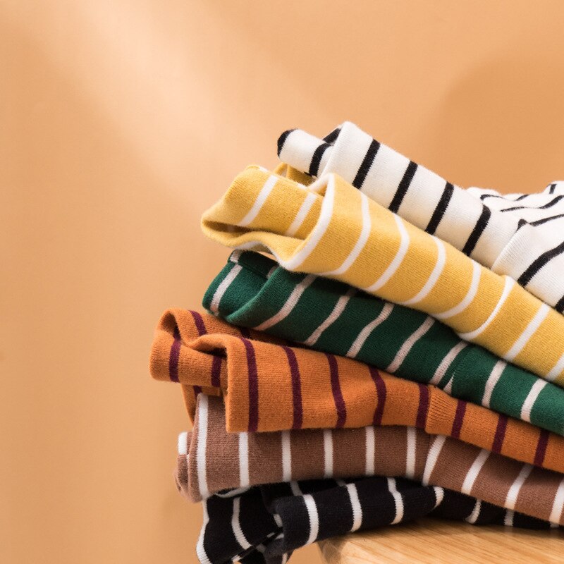 freundlicher T-Hemden gestreift Rollkragen Neue Herbst Winter Teenager Mädchen Kleidung Baby Junge Langarm lässig Spitzen Warme zur Seite fahren Baumwolle