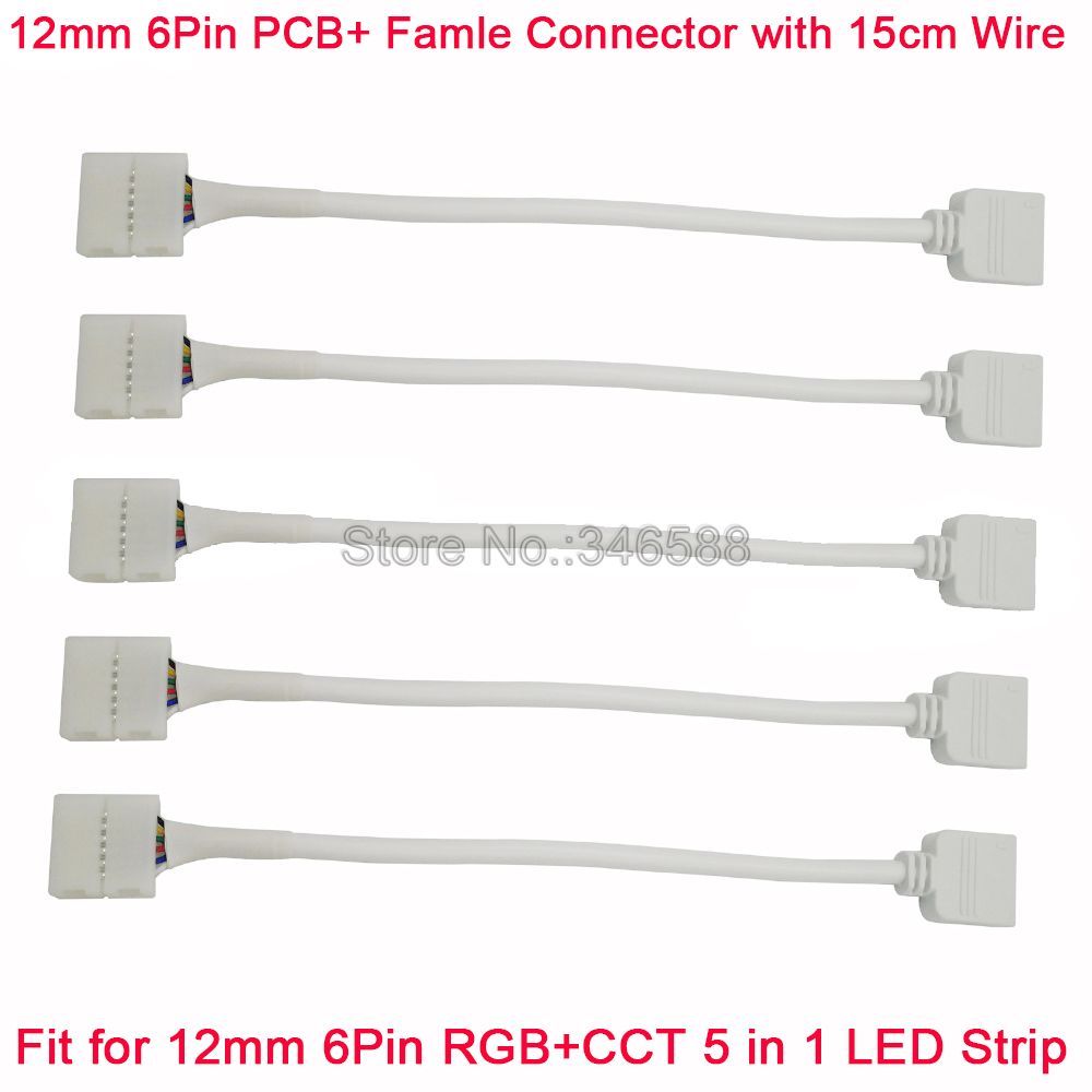 5PCS 12mm 6Pin Strip Controller Solderless LED Connector wih 13cm Kabel Draad voor 12mm 6 -Pin RGB + CCT 5 in 1 LED Strip