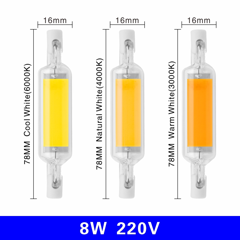 R7S LED 78mm 5W 8W R7S projecteur 118mm 10W 20W 220V 230V 240V COB lampe ampoule Tube de verre remplacer 30W 50W 100W lampe halogène lumière: WHITE / changeant