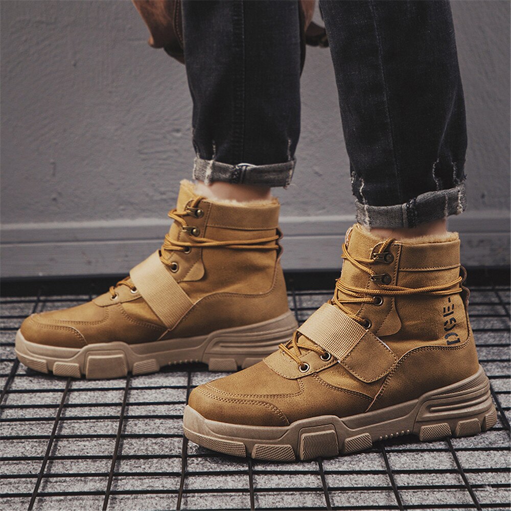 VESONAL hommes toile cuir cheville hiver neige bottes hommes chaussures baskets vintage fourrure en peluche mâle décontracté botte en plein air chaussures