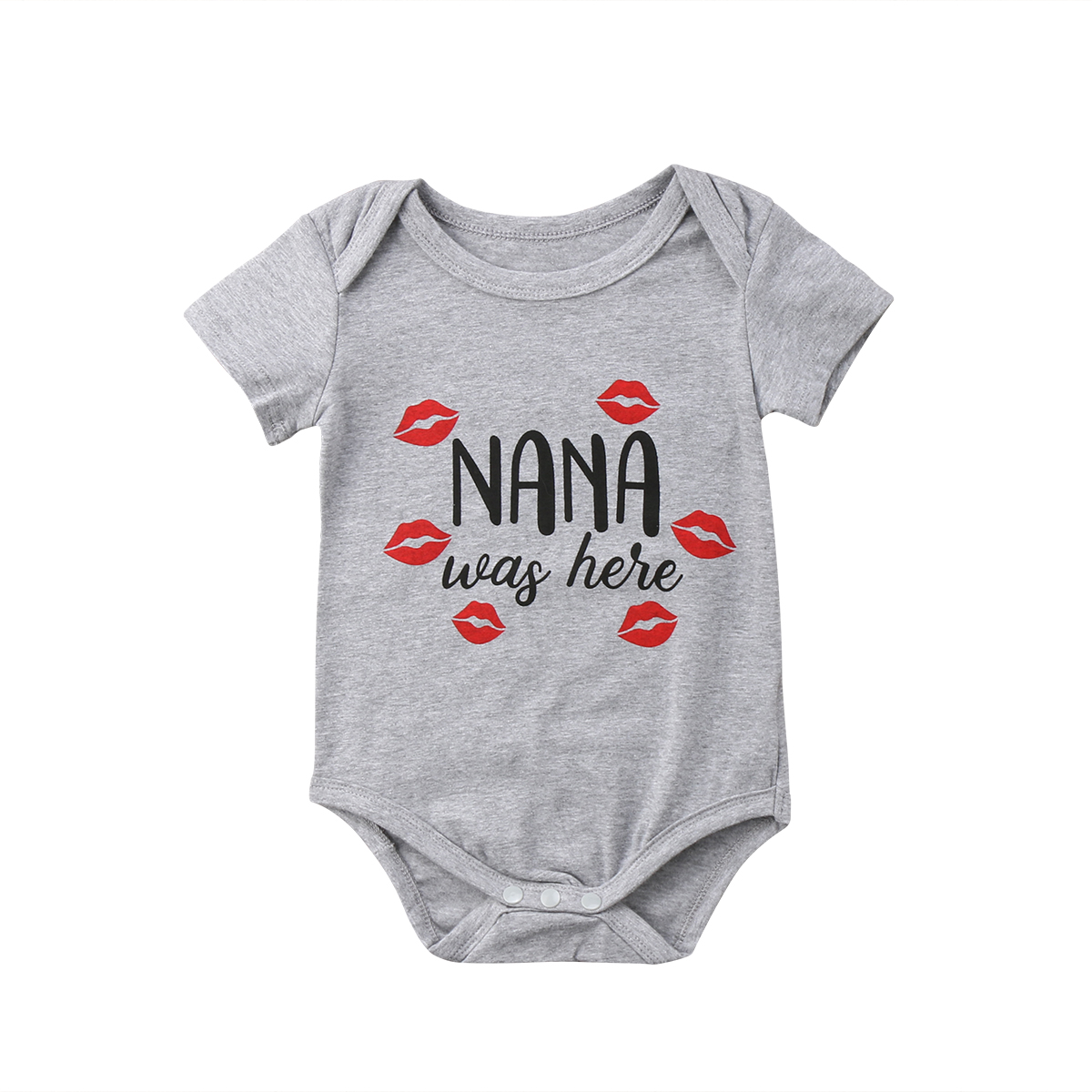 Bebé niño niña manga corta NANA letra de impresión Romper cubierto mono de botón ropa: Gris / 6 meses
