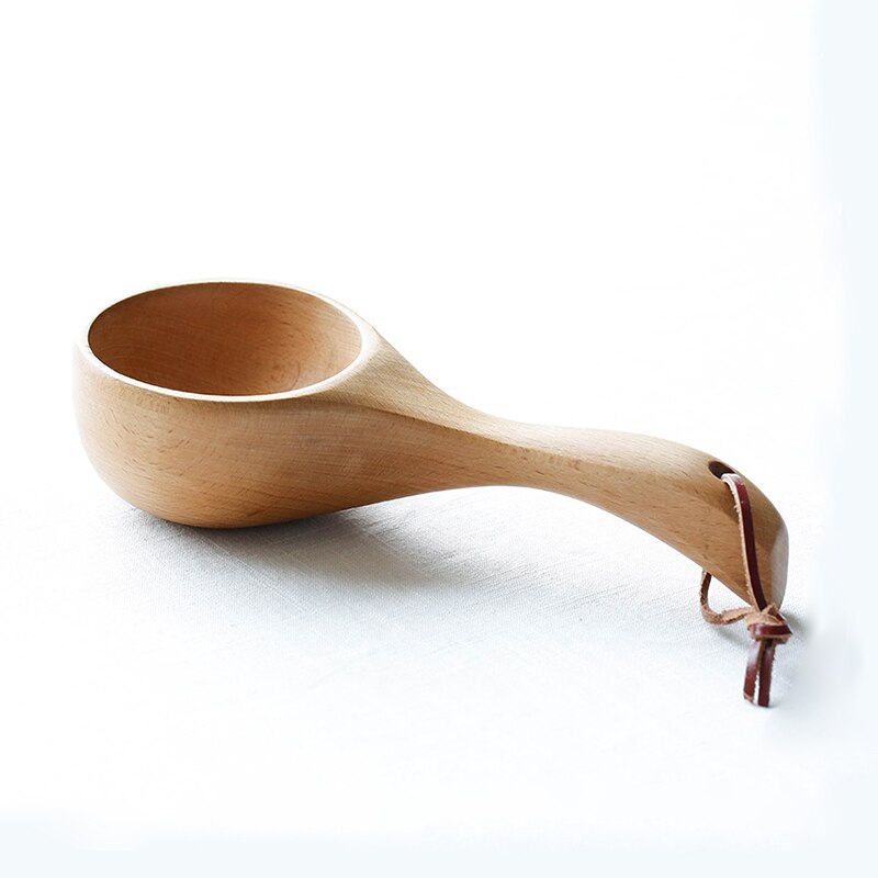 Punho curto de madeira maciça colher de arroz estilo japonês colher de madeira colher de banho sauna balde de banho sauna balde colher funeasylife