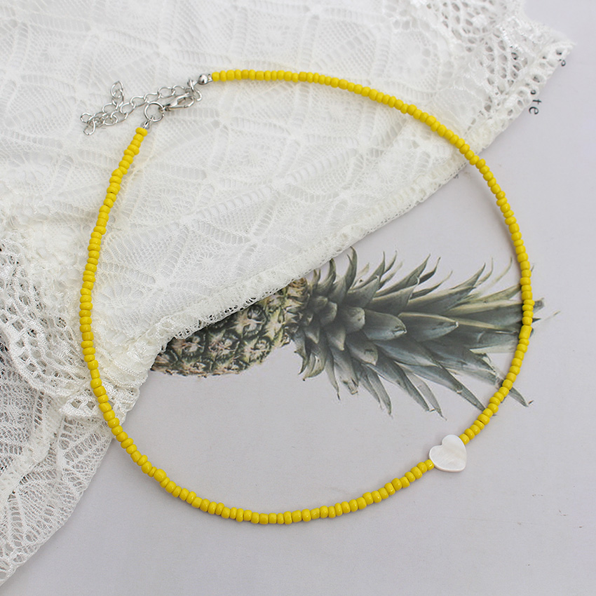 Fröpärlor sälja hjärta naturligt choker koreanskt trendigt färgglatt hänge halsband sommar handgjort strand boho femme smycken: Ljusgul guldfärg