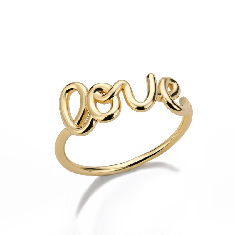 Romantischer liebesbrief-goldring für damen, geometrische fingerringe, verlobungsringe, hochzeitsringe, edelstahlschmuck: Gold