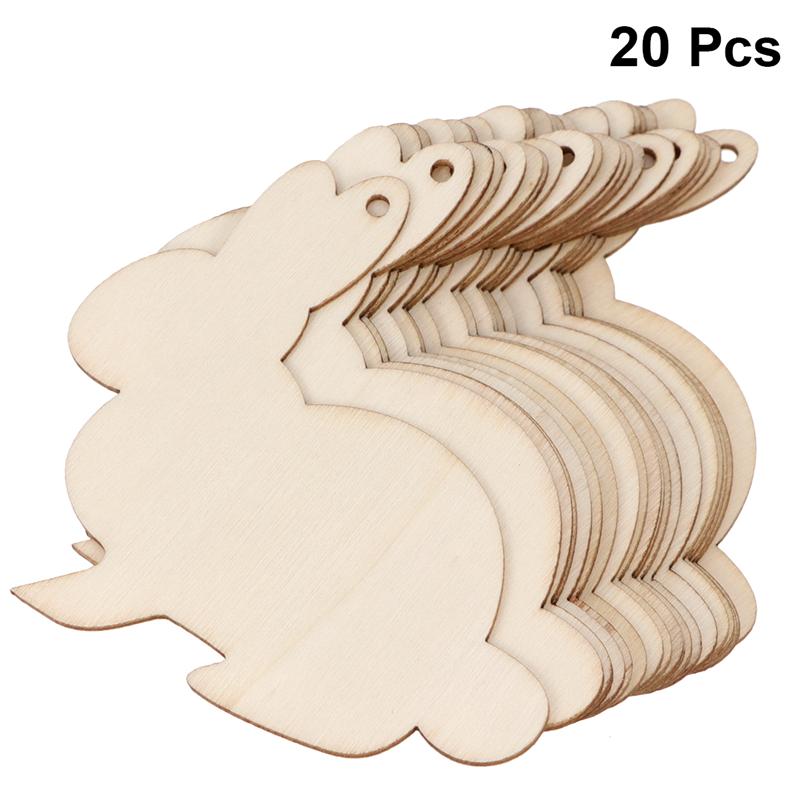 20pcs DIY Log Rabbit Wood Chips Cute Hanging Pendant Decorative Wood