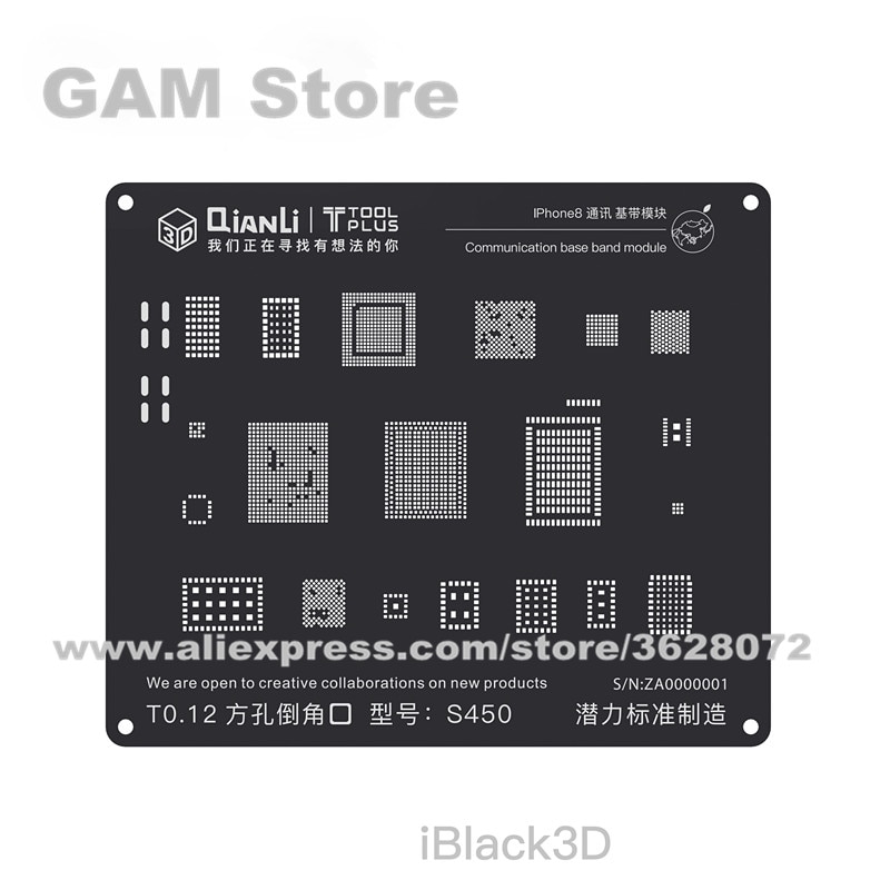 QIANLI iBlack 3D bande de base BGA pochoir pour iPhone 5 5S 6G 6plus 6S 6SP 7 7P 8 8P Wifi puissance IC Reball soudure acier maille filet d'étain