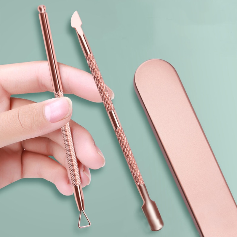 Dubbele-End Zilver Nail Cuticle Remover Staaf Rvs Rose Gold Stick Staaf Nail Art Manicure Tool Dual-ended Verwijderen Polish