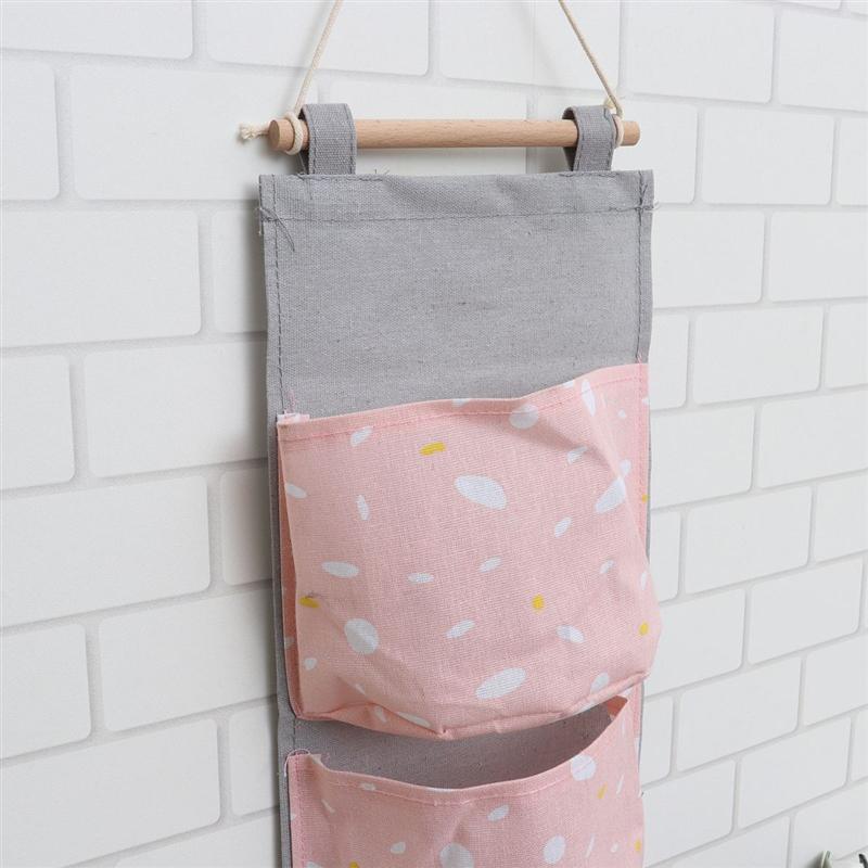 Cloth Three Pockets Door Back Storage Bag Simple Hanging Sundries Pouch Wall Organizer for Bedroom