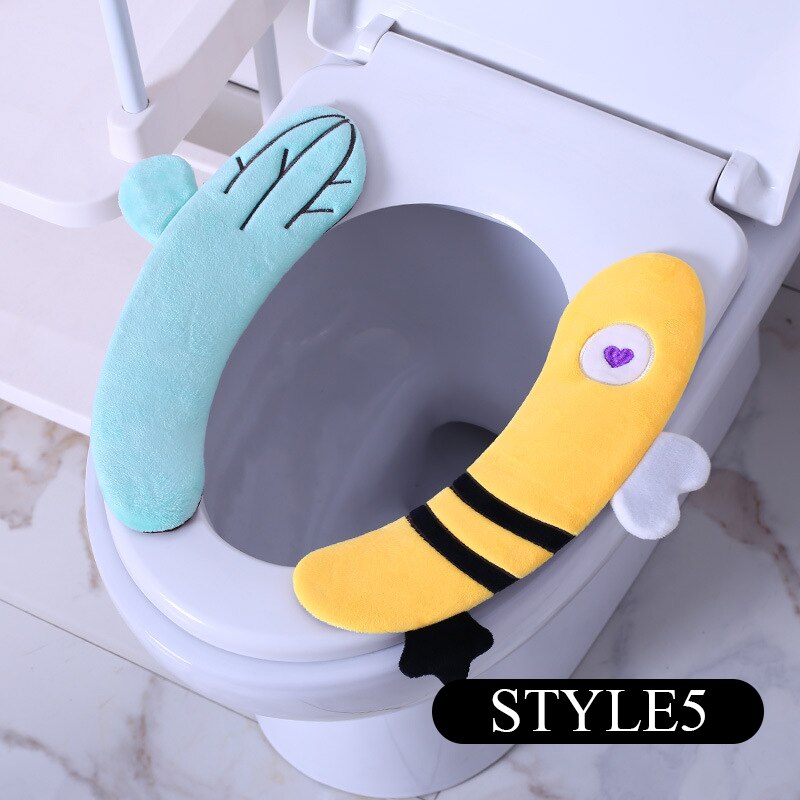 Cartoon Cute Toilet Seat Cover Warm Soft Thicken Toilet Seat with Handle Winter Warmer Universal Mat Seat Bathroom Accessories: Style5