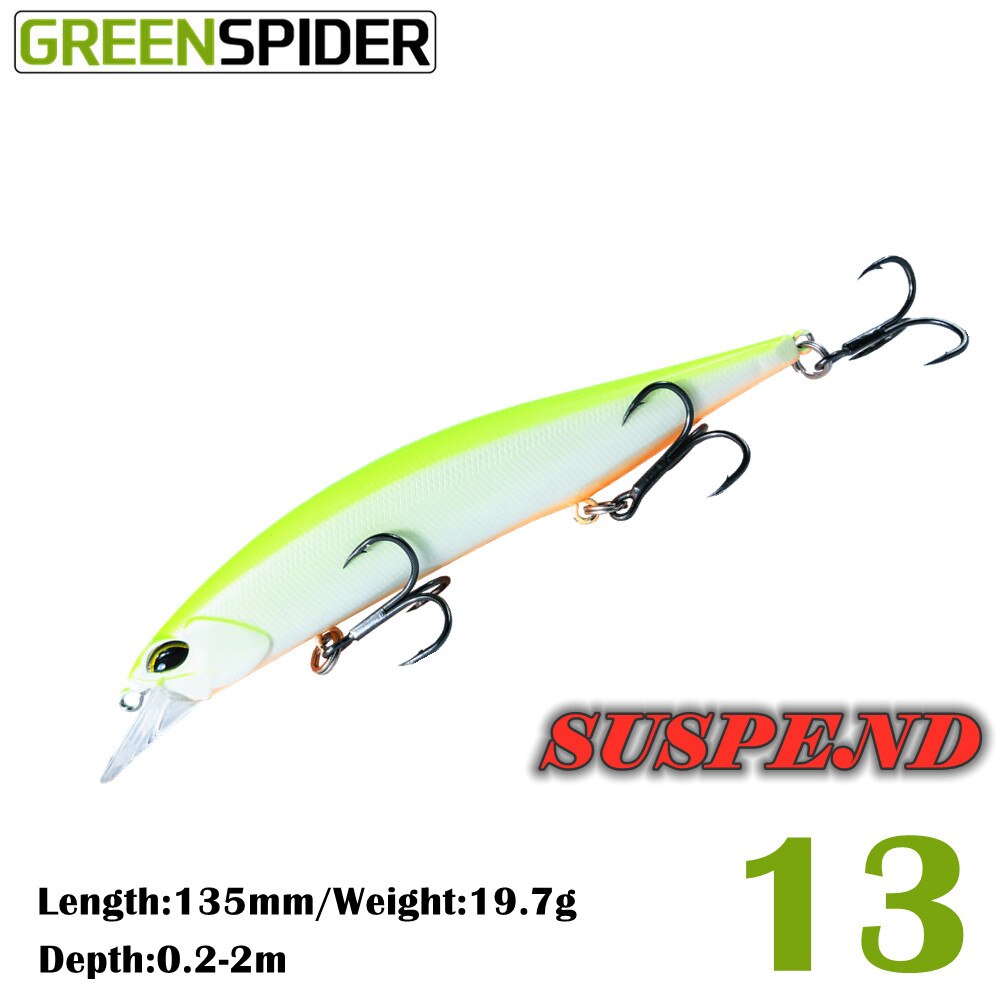 GREENSPIDER Suspend JERKBAIT Fishing Lure 135mm 18.2g Wobbler Minnow Tungsten Longcast Bass Pike Bait Lure Tackle: 13