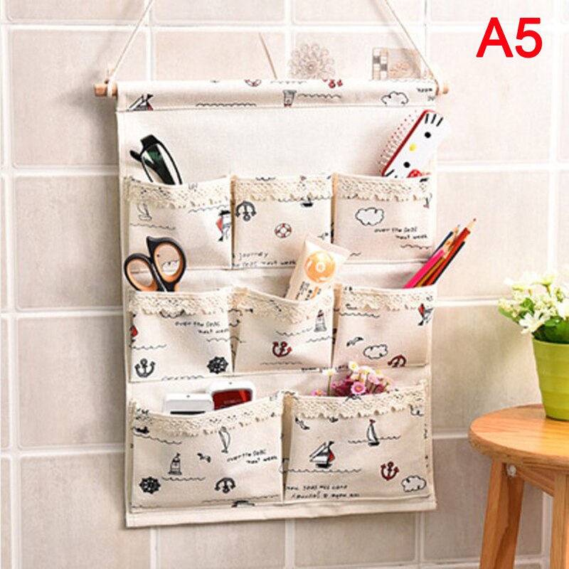 Organizador colgante de pared de puerta para baño, bolsillos de almacenamiento, algodón y lino, 6/8: 5