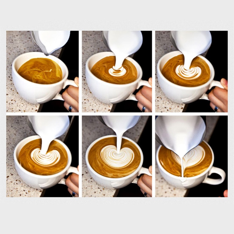 Vokory rustfrit stål skummende kaffemaskine pull blomsterkop cappuccino mælkepotte espresso kopper latte art mælkeskummer