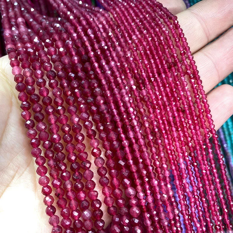 Cuentas de piedra Natural facetadas, Calcedonia roja rubí, cuentas espaciadoras sueltas redondas para fabricación de joyería, collar de pulsera DIY de 2MM, 3MM y 4MM: Blanco / 2MM