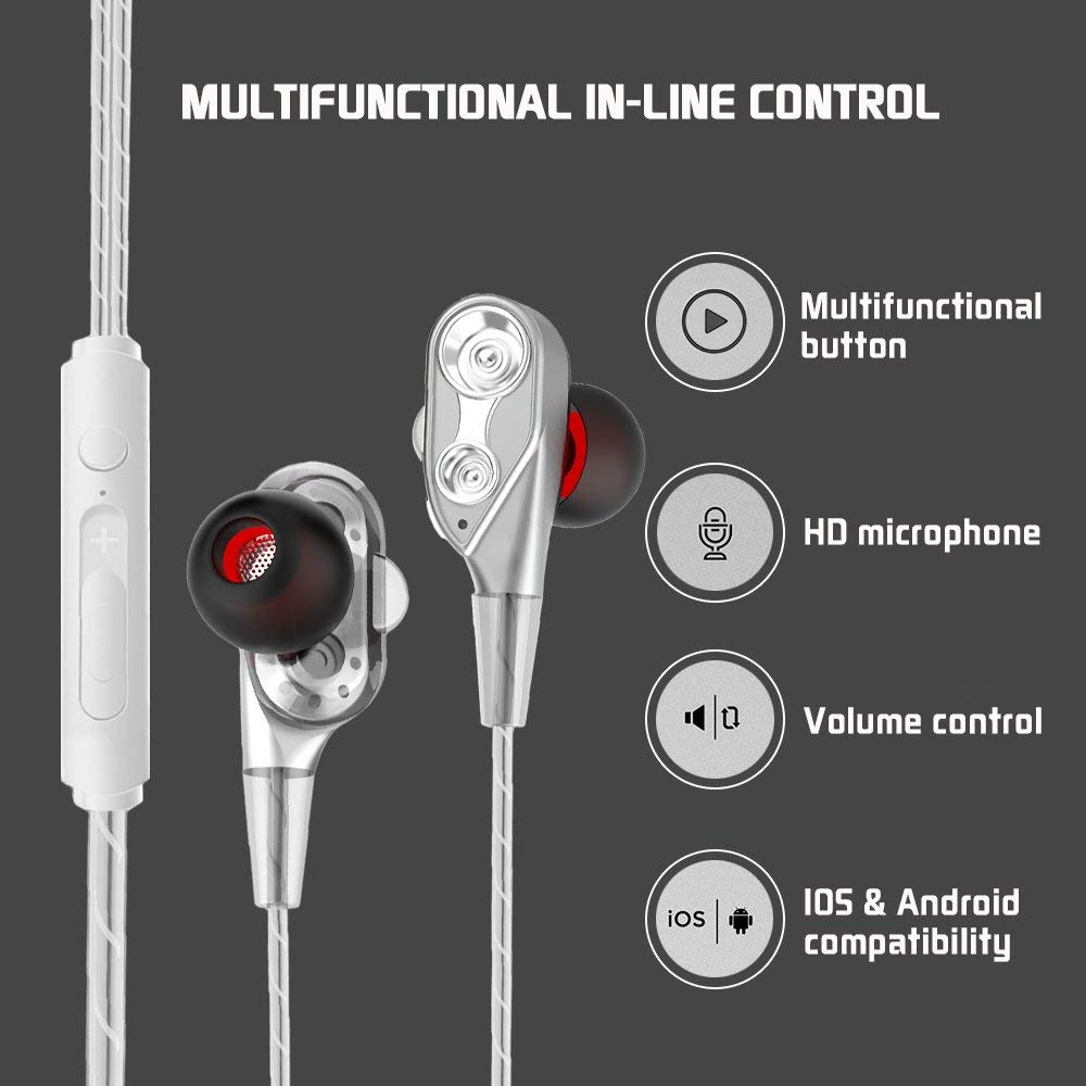 Podwójny napęd Stereo przewodowe słuchawki douszne słuchawki douszne słuchawki basowe dla IPhone 7 Samsung 3.5mm sportowy zestaw słuchawkowy do gier z mikrofonem