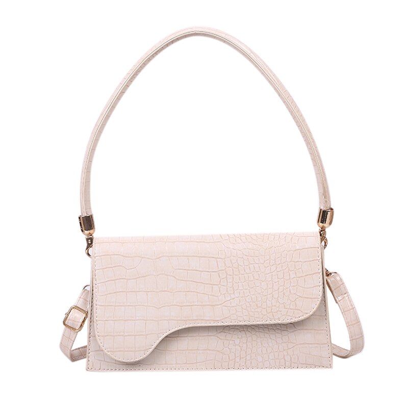 Gusure Retro Krokodil Patroon Schoudertas Vrouwen Frankrijk Baguette Bag Pu Lederen Oksel Tas Handtas Lady Crossbody Purse: White